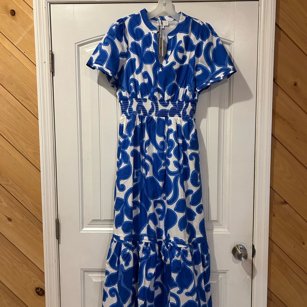 Elegant Blue and White Maxi Dress